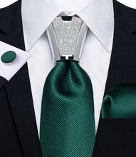 4PCS Dark green solid Men's Tie Handkerchief Cufflinks Accessory Set