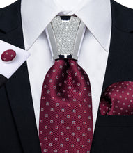 4PCS Red wine lattice Men's Tie Handkerchief Cufflinks Accessory Set