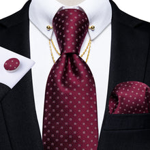 Red Geometric Tie Pocket Square Cufflinks Set with Collar Pin