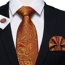 Golden brown Paisley Tie Hanky Cufflinks Set