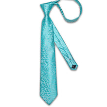 New Cyan-Blue Stripe Men's Tie Handkerchief Cufflinks Set