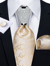  Champagne Tie 4PCS Floral Men's Silk Tie Set with Tie Ring 