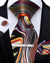 Novel Black Yellow Stripe Men's Tie Handkerchief Cufflinks Clip Set