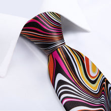 Novel Black Yellow Stripe Men's Tie Handkerchief Cufflinks Clip Set