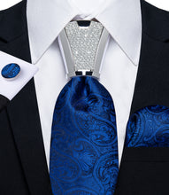 hot selling fashion navy blue paisley tie pocket square cufflinks set with mens tie accessory set