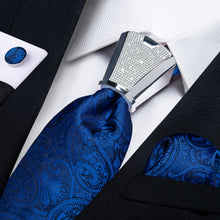 4PCS Blue Paisley Silk Men's Tie Handkerchief Cufflinks Accessory Set