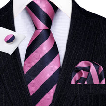 Fantasty Pink Striped Tie Pocket Square Cufflinks Set