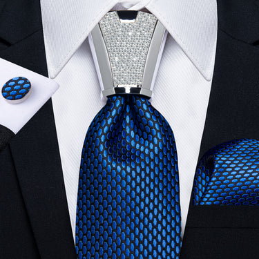 4PCS Blue solid Men's Tie Handkerchief Cufflinks Accessory Set