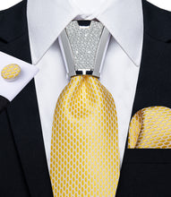 Stylish high quality silk geometric butter yellow tie pocket square cufflinks set for men and tie accessory ring set 4pc