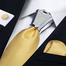 Stylish high quality silk geometric butter yellow tie pocket square cufflinks set for men and tie accessory ring set 4pc
