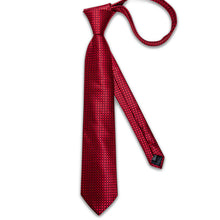 New Red Lattice Men's Tie Handkerchief Cufflinks Clip Set
