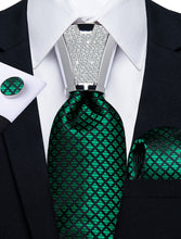4PC Green Lattice Men's Tie Handkerchief Cufflinks Accessory Set