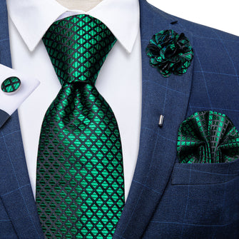 plaid black emerald green tie with suit tie flower Brooch