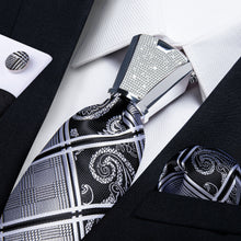 classic father's day tie black silver white floral tie pocket square cufflinks set with tie accessory ring set