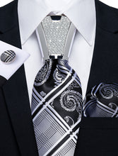 classic father's day tie black silver white floral tie pocket square cufflinks set with tie accessory ring set