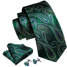 Green Paisley Men's Tie Pocket Square Cufflinks Set