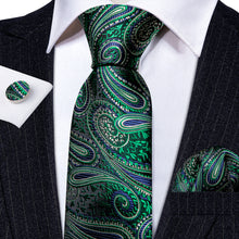 Green Paisley Men's Tie Pocket Square Cufflinks Set