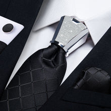 4PC Black lattice Men's Tie Handkerchief Cufflinks Accessory Set