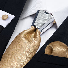 Champagne Tie 4PCS Solid men's gold tie pocket square cufflinks set with tie accessory ring for wedding