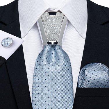 4PC Blue point Men's Tie Handkerchief Cufflinks Accessory Set