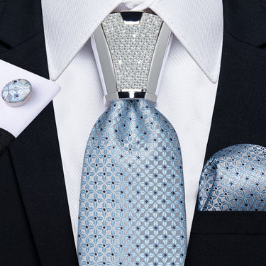 4PC Blue point Men's Tie Handkerchief Cufflinks Accessory Set