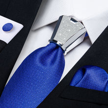 4PC Blue solid Men's Tie Handkerchief Cufflinks Accessory Set