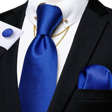 Blue Plaid Men's Tie Handkerchief Cufflinks with Collar Pin