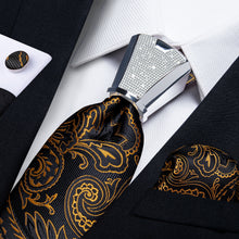 fashion wedding tie design gold black paisley tie pocket square cufflinks set with mens tie accessory ring set