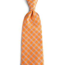 mens silk plaid orange and blue tie handkerchief cufflinks set for mens suit dress