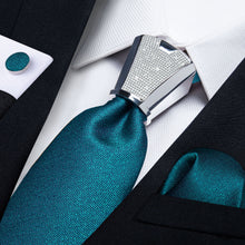 fashion mens silk teal steel blue tie hanky cuffflinks set with tie accessory set for business meeting