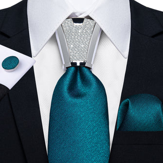 fashion mens silk teal steel blue tie hanky cuffflinks set with tie accessory set for business meeting