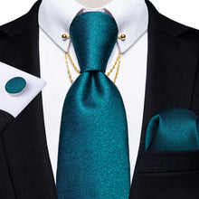 Teal Solid Men's Tie Handkerchief Cufflinks with Collar Pin