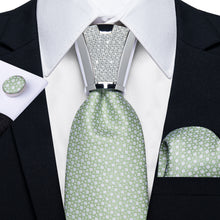 4PC Green white point Men's Tie Handkerchief Cufflinks Accessory Set