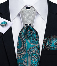 teal green brown floral silk mens best tie pocket square cufflinks set with mens tie accessory ring gift set