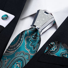 4PCS Green Black Floral Silk Men's Tie Handkerchief Cufflinks Accessory Set