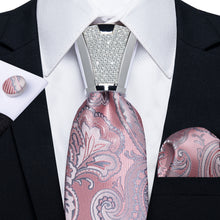 4PCS Pink Floral Silk Men's Tie Handkerchief Cufflinks Accessory Set