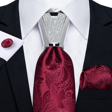 4PC Red Floral Men's Tie Handkerchief Cufflinks Accessory Set