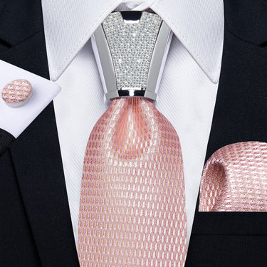 4PC Pink solid Men's Tie Handkerchief Cufflinks Accessory Set