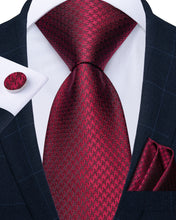 Red Plaid Silk Men's Tie Pocket Square Cufflinks Set