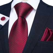 Red Plaid Silk Men's Tie Pocket Square Cufflinks Set