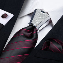 fashion businees tie design black Burgundy Red striped silk mens dress ties pocket square cufflinks set with tie accessory ring set