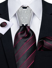 4PCS Black Red Stripe Men's Tie Handkerchief Cufflinks Accessory Set
