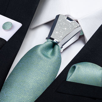 4PCS Green Solid Men's Tie Handkerchief Cufflinks Accessory Set