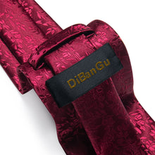 Beautiful Red Floral Silk Tie Pocket Square Cufflinks Set