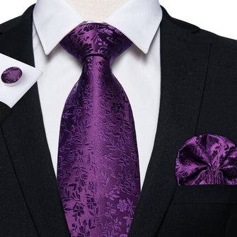 Purple Floral Tie Hanky Cufflinks Set