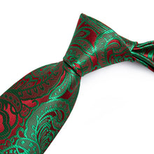 Green Red Floral Men's Silk Tie Handkerchief Cufflinks Set