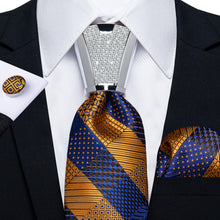 4PCS Blue Yellow Stripe Silk Men's Tie Handkerchief Cufflinks Accessory Set