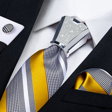 classic yellow black white striped fathers day tie pocket square cufflinks set with mens tie accessory gift boxes set