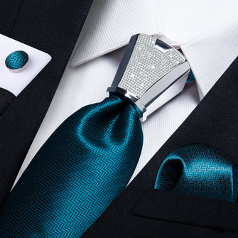 4PCS Novelty Blue Men's Tie Handkerchief Cufflinks Accessory Set