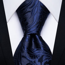 Navy Blue Men's Silk Tie Handkerchief Cufflinks Set